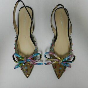 Betsey Johnson Rhinestone acrylic slingback Flats w/ Jeweled Bow Size Sz 9.5